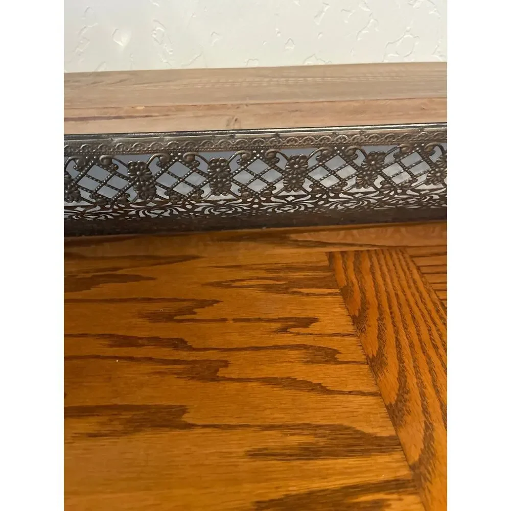 Belle Maison Decirative shelf Bronze tone metal with rustic wood top - Picture 2 of 6